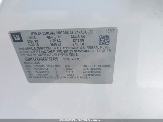 2GNFLFEK3E6162435 Chevrolet EQUINOX 1LT