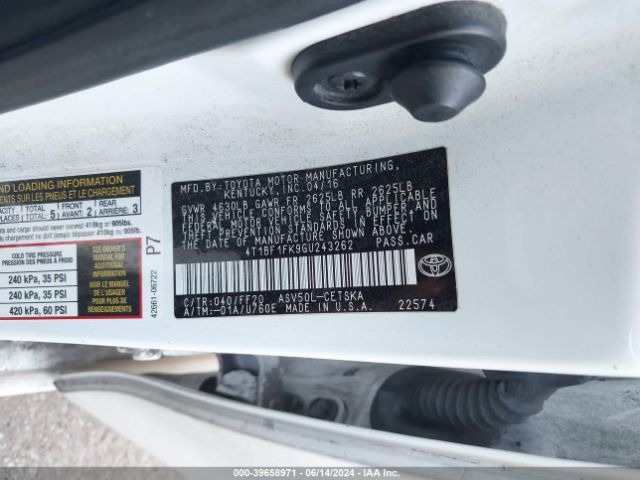 4T1BF1FK9GU243262 Toyota CAMRY SE