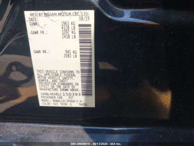 1N4BL4EV8LC150393 Nissan Altima Sl Fwd