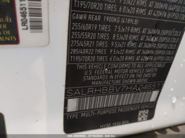 SALRHBBV7HA046511 Land Rover Discovery Hse Luxury