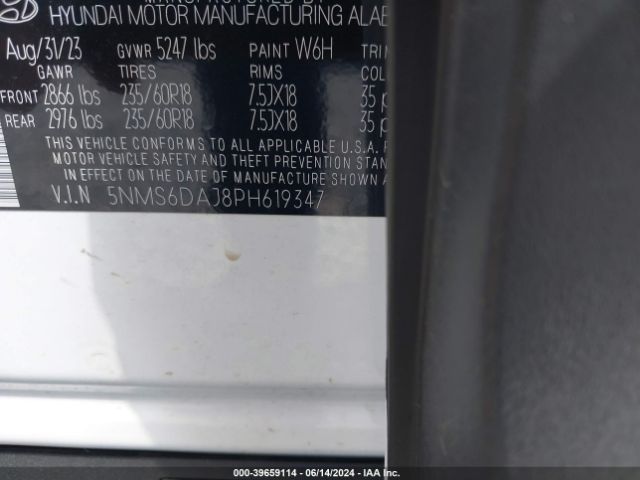 5NMS6DAJ8PH619347 Hyundai Santa Fe Xrt