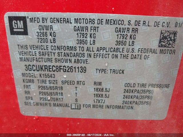 Chevrolet Silverado 1500 2lt 2015 3GCUKREC8FG261139 Image 9