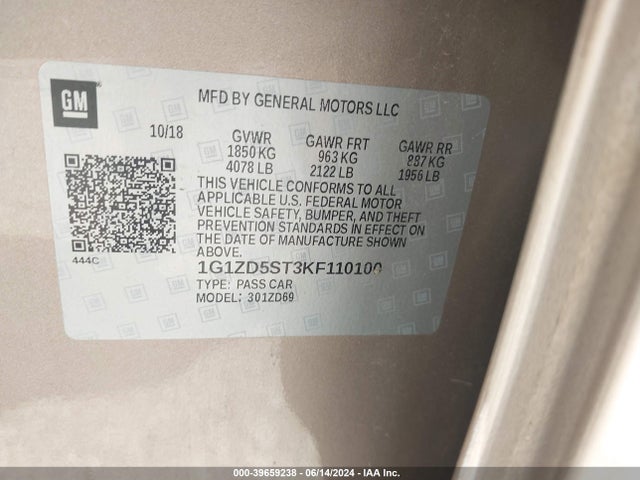 Chevrolet MALIBU LT 2019 1G1ZD5ST3KF110100 Image 9