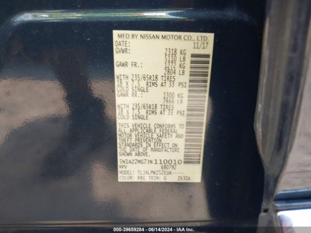 5N1AZ2MG7JN110010 Nissan MURANO S