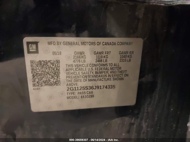 Chevrolet IMPALA 2LZ 2018 2G1125S36J9174335 Image 9