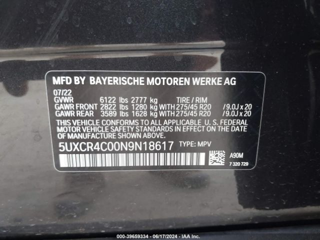 5UXCR4C00N9N18617 BMW X5 Sdrive40i