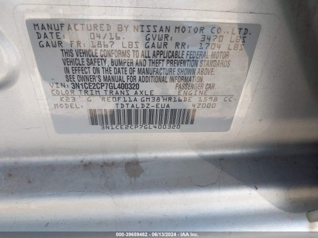 Nissan Versa Note S (sr)/s Plus/sl/sr/sv 2016 3N1CE2CP7GL400320 Image 9