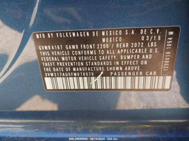 3VW217AU5FM078079 Volkswagen Golf Tsi S 4-door