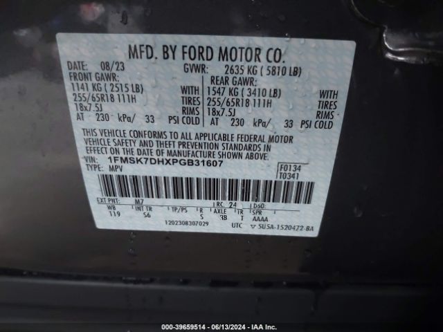1FMSK7DHXPGB31607 Ford EXPLORER XLT