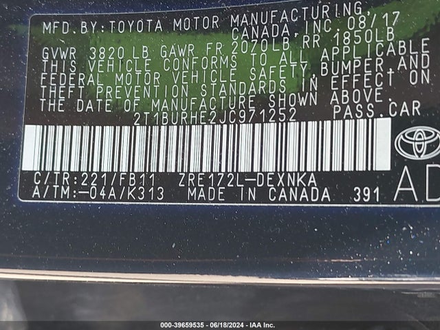 Toyota COROLLA LE 2018 2T1BURHE2JC971252 Image 18