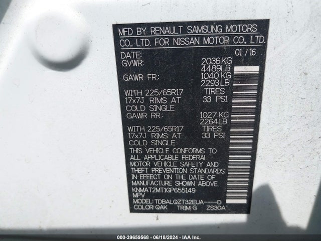 Nissan ROGUE SV 2016 KNMAT2MT1GP655149 Image 9