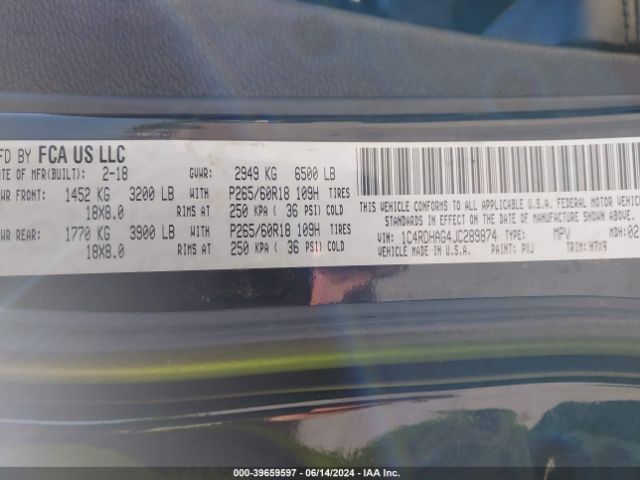 1C4RDHAG4JC289874 Dodge Durango Sxt Rwd