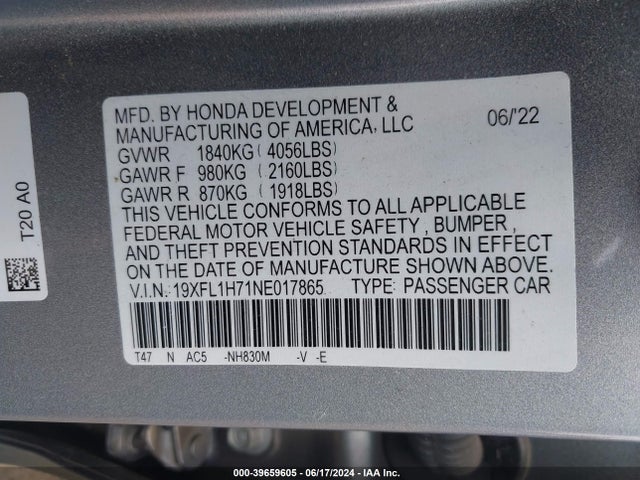 Honda Civic Ex-l 2022 19XFL1H71NE017865 Image 9