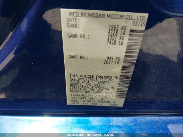 Nissan Altima 2.5 Sr 2019 1N4BL4CV2KC215627 Image 9