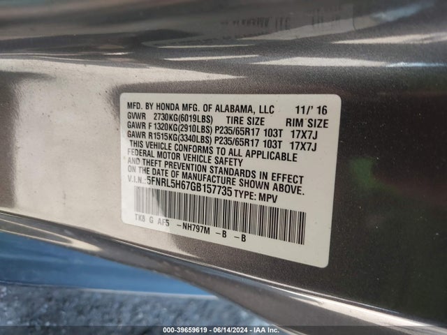 Honda Odyssey Ex-l 2016 5FNRL5H67GB157735 Image 9