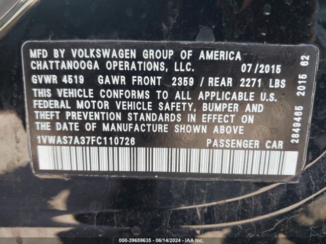 1VWAS7A37FC110726 Volkswagen Passat 1.8t Limited Edition