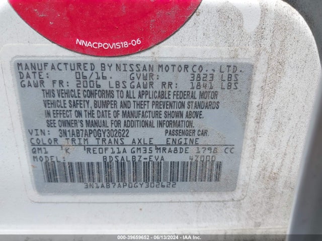 Nissan SENTRA S 2016 3N1AB7AP0GY302622 Image 9