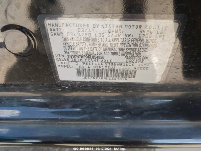Nissan Versa 1.6 Sv 2019 3N1CN7AP9KL854836 Image 9