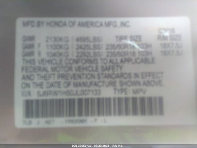 5J6RW1H50JL007133 Honda CR-V EX