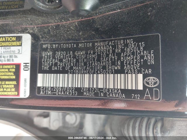 Toyota Corolla S Plus 2015 2T1BURHE0FC450201 Image 9