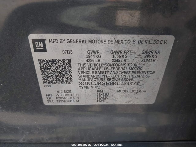 Chevrolet TRAX LS 2019 3GNCJKSB8KL124471 Image 9