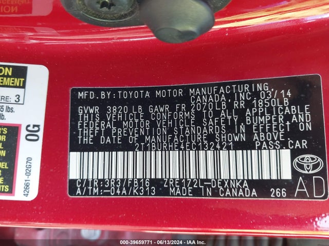 Toyota COROLLA LE 2014 2T1BURHE4EC132421 Image 9