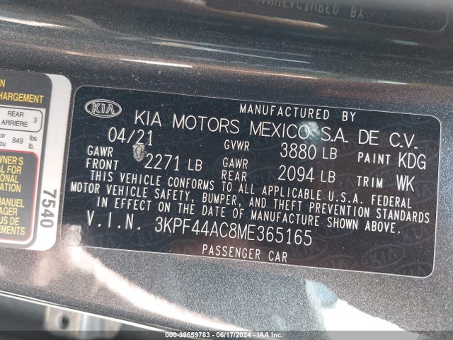 KIA Forte Gt Manual 2021 3KPF44AC8ME365165 Image 9