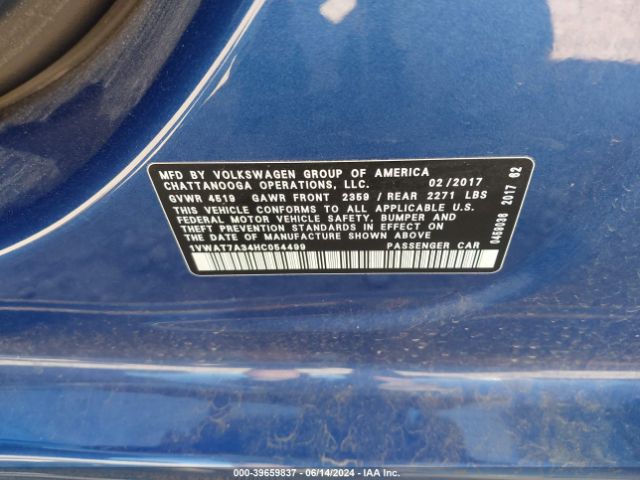 1VWAT7A34HC054499 Volkswagen Passat 1.8t S
