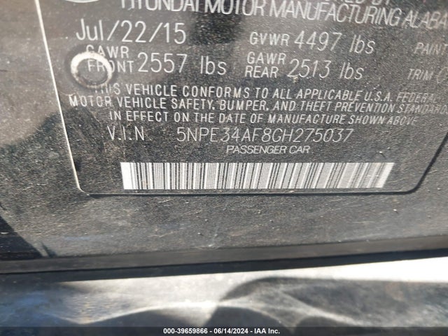 Hyundai Sonata Limited 2016 5NPE34AF8GH275037 Image 9