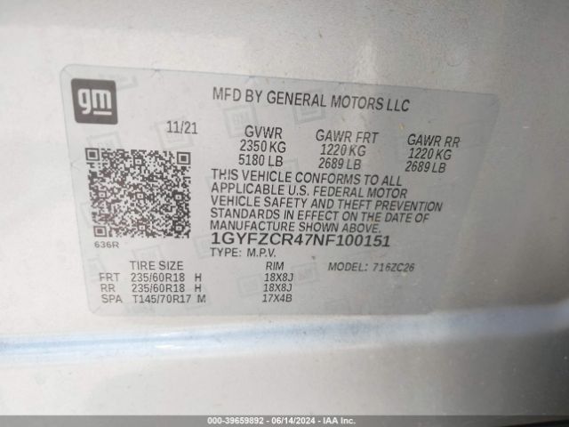 1GYFZCR47NF100151 Cadillac Xt4 Fwd Premium Luxury