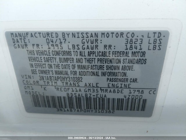 Nissan SENTRA S 2017 3N1AB7AP0HY310382 Image 9