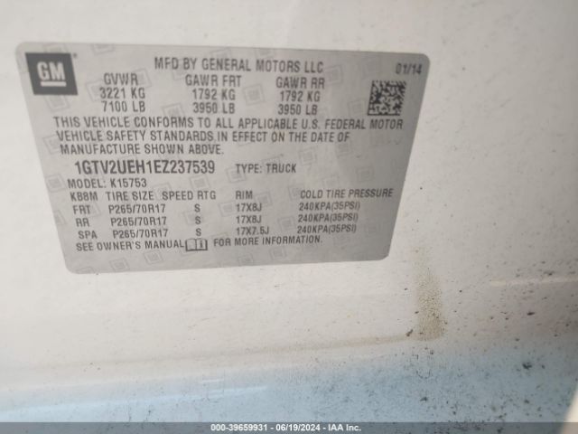 1GTV2UEH1EZ237539 GMC Sierra 1500 Sle