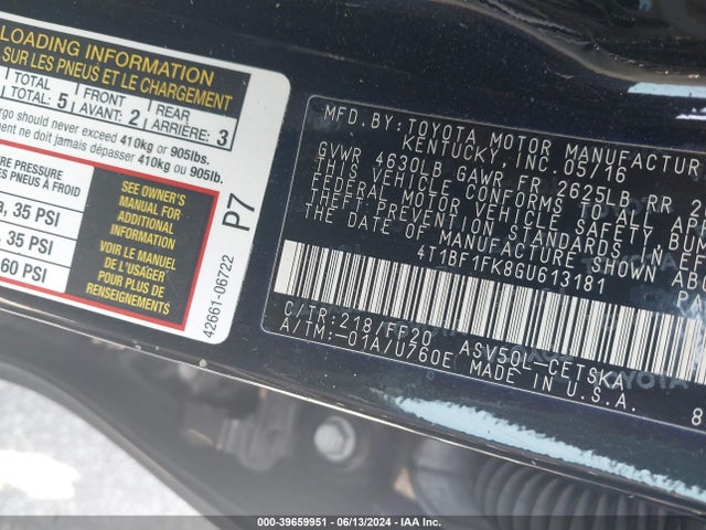 Toyota CAMRY SE 2016 4T1BF1FK8GU613181 Image 9