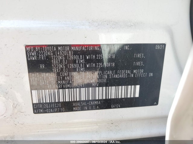 4T3E6RFV8MU054241 Toyota Rav4 Hybrid Xse