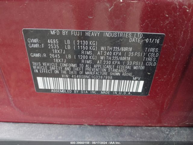 4S4BSBNC1G3287998 Subaru Outback 2.5i Limited