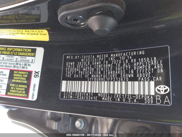 Toyota COROLLA L 2015 5YFBURHE1FP213670 Image 9