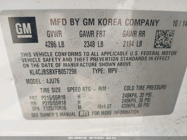 KL4CJBSBXFB057298 Buick Encore Convenience