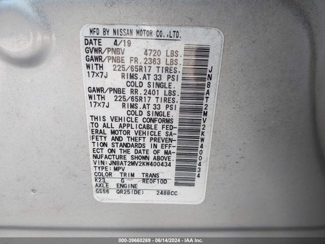 Nissan ROGUE SV 2019 JN8AT2MV2KW400434 Image 9