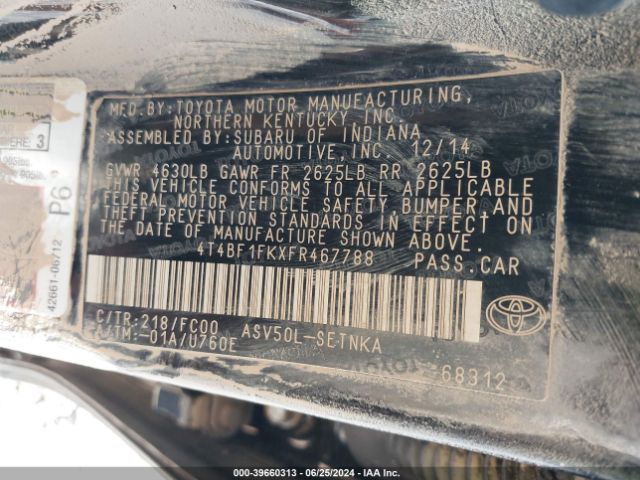 4T4BF1FKXFR467788 Toyota CAMRY LE