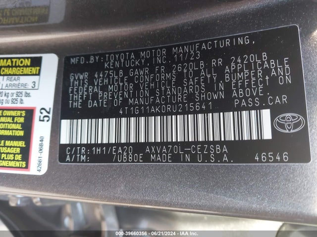 Toyota CAMRY SE 2024 4T1G11AK0RU215641 Image 9