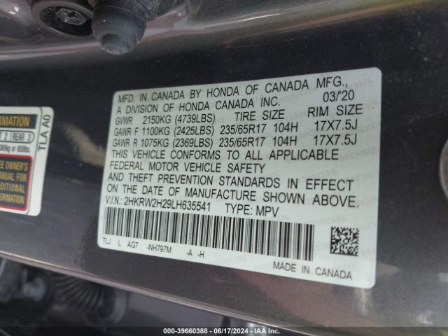 2HKRW2H29LH635541 Honda Cr-v Awd Lx
