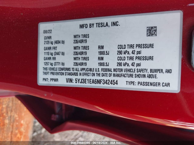 2022 TESLA MODEL 3 5YJ3E1EA6NF342454 Photo 8
