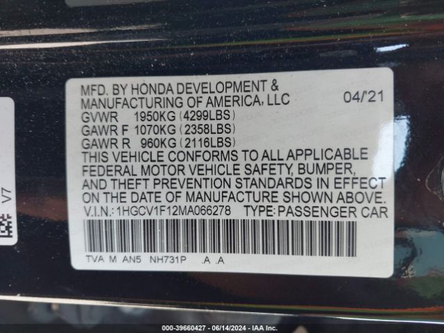 1HGCV1F12MA066278 Honda ACCORD LX