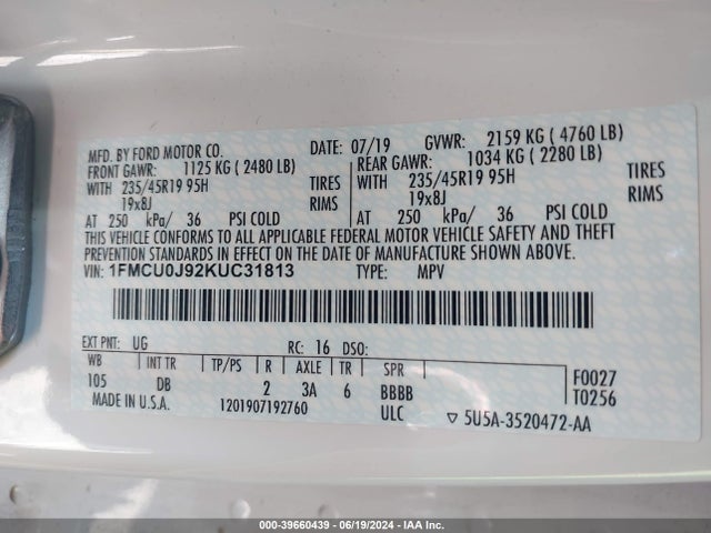 Ford Escape Titanium 2019 1FMCU0J92KUC31813 Image 9