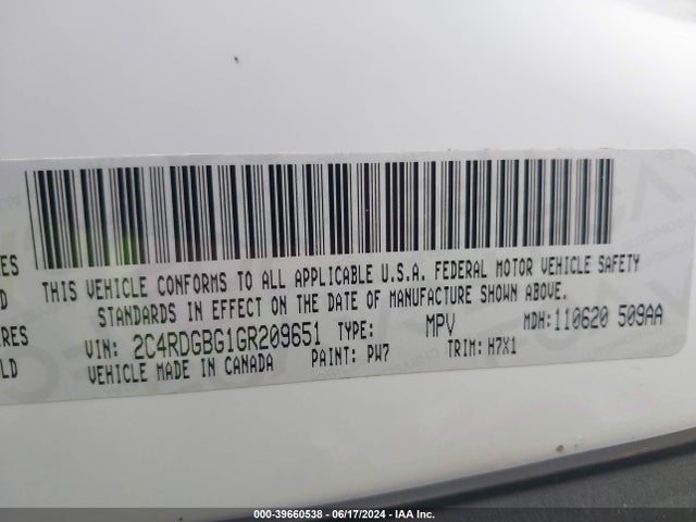 2C4RDGBG1GR209651 Dodge Grand Caravan Se