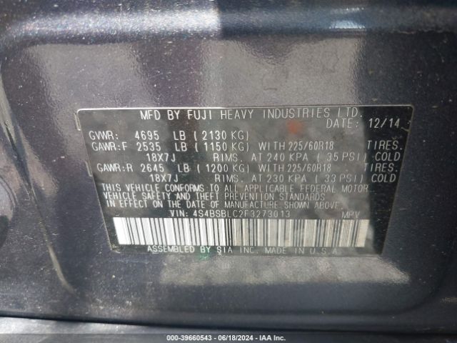 4S4BSBLC2F3273013 Subaru Outback 2.5i Limited