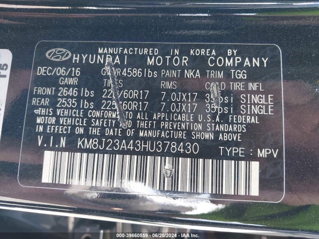 Hyundai TUCSON SE 2017 KM8J23A43HU378430 Image 9