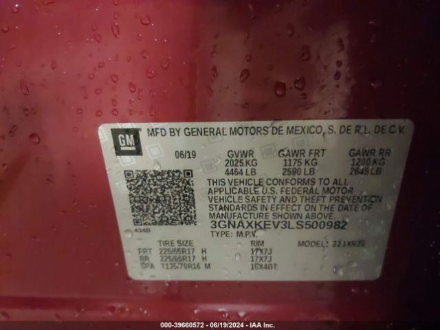 3GNAXKEV3LS500982 Chevrolet Equinox Fwd Lt 1.5l Turbo