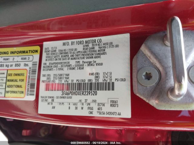 3FA6P0HDXER239520 Ford FUSION SE