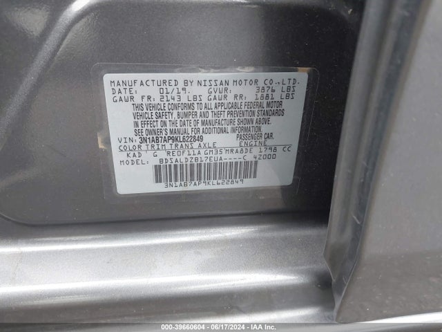 Nissan SENTRA SV 2019 3N1AB7AP9KL622849 Image 9